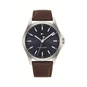 Tommy Hilfiger Herrenuhr 1710669 Edelstahl, Leder, Blau