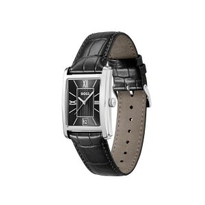 Boss Herrenuhr 1514277 Edelstahl, Leder, Schwarz