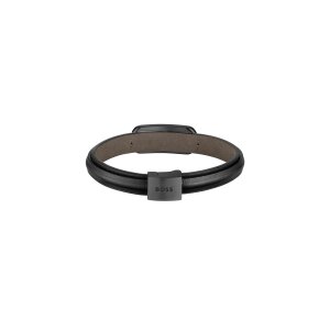 Boss Herren Armband 1580784M Leder, Edelstahl, Schwarz