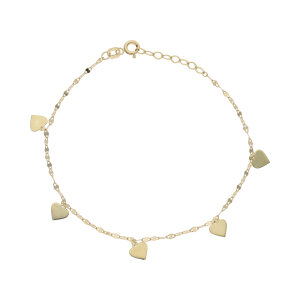 Armband Damen 585 Gold 5 Herzen Fantasiemuster...