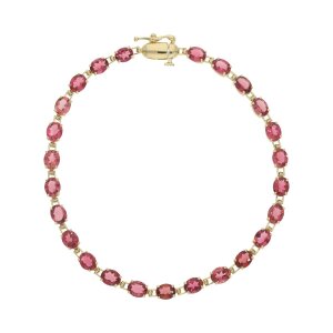 Tennis Armband mit echten Rosa Turmalin Gold 585 Second...