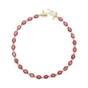 Tennis Armband mit echten Rosa Turmalin Gold 585 Second...