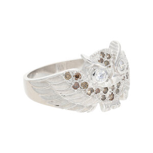 Damenring 750 Weißgold "Eule" 0,32 ct...