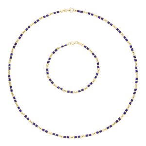 Goldset 750 Kette und Armband Emaille blau Second Hand...