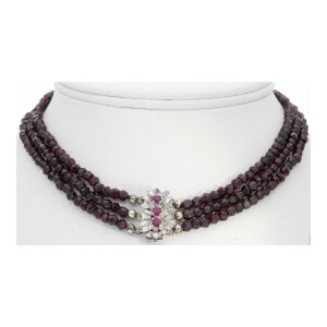 Second Hand, Kropfkette Granat, 925 Silber, dreireig...
