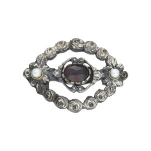 Trachten Brosche echt Silber Granat Perle Second Hand...