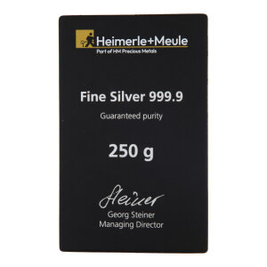 Heimerle + Meule Silberbarren 250 Gramm Feinsilber 999,9...