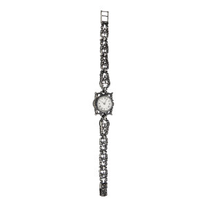 Silberne Trachtenuhr mechanisches Werk oxidiert Second...