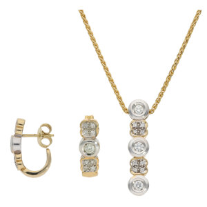 Goldkette Set mit Anhänger & Ohrringe 585 Gold...