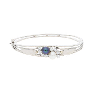 Weißgold Armreif Perle Diamant massiv 585 Second...