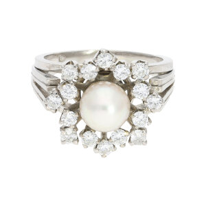 Weißgold Ring Perle Brillanten Gold 585 Second Hand...