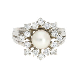 Weißgold Ring Perle Brillanten Gold 585 Second Hand...