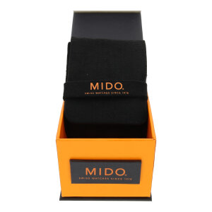 Uhrenbox Mido schwarz mit Uhrenbeutel Karton Mido-Box