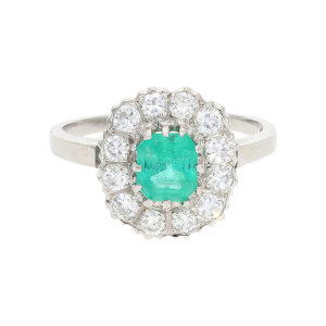 Weißgold Ring Smaragd Diamant Columbianische...