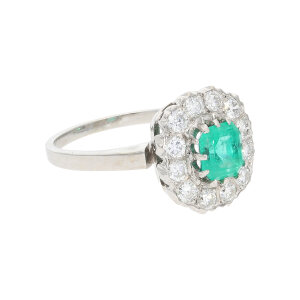 Weißgold Ring Smaragd Diamant Columbianische...