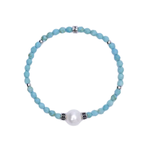 Herrenarmband 925 Silber mit Türkis, Zuchtperle...