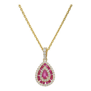 Kettenanhänger Gold 585 Rubin Diamant 0,23 ct...