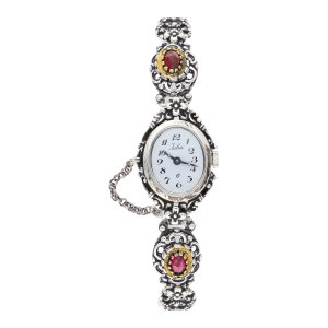 Trachtenuhr Silber 925 geschwärzt Granat Second Hand...