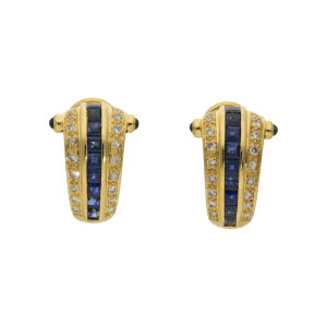 Ohrringe Steckclips Gold 750 Saphir Diamant Second Hand...