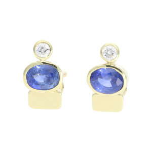 Tansanit Ohrringe Handarbeit mit Diamant Gold 585 Second...