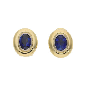Saphir Ohrstecker 750 Gold Clip Verschluss blaue Saphir...