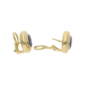 Saphir Ohrstecker 750 Gold Clip Verschluss blaue Saphir...