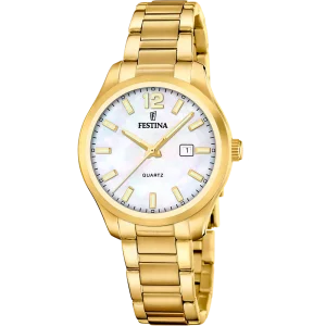 Festina Damen Uhr, Goldfarben, Perlmutt Zifferblatt...