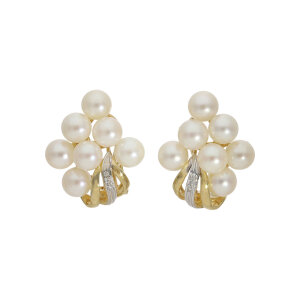 Perlen Ohrring Gold 585 Stecker mit Clips Second Hand...