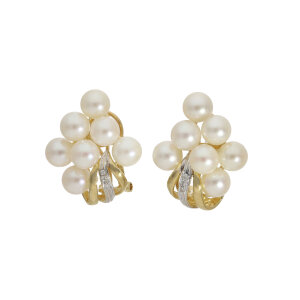 Perlen Ohrring Gold 585 Stecker mit Clips Second Hand...