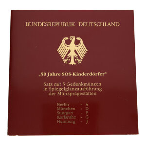 Silbermünzen Set "50 Jahre SOS-Kinderdörfer" 5 Stück Gedenkmünzen 925 Silber 77,5 Gramm SM-2026-90