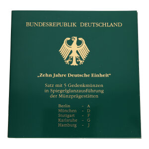 Silbermünzen Set "Zehn Jahre Deutsche Einheit" 5 Stück Gedenkmünzen 925 Silber 77,5 Gramm SM-2026-93