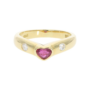 Herzring 750 Gelbgold Rubin & Diamanten 0,10 ct...