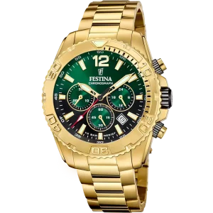 Festina Herrenuhr F20684/3 Chronograph, Gold, Grün