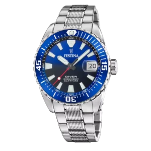 Festina Herren Taucheruhr, Blaues Ziffernblatt, Edelstahl...