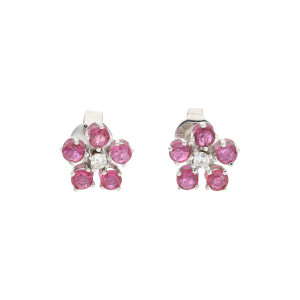 Ohrstecker Weißgold 585 Blumenform Rubin Diamant...