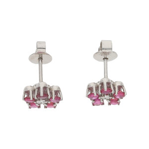 Ohrstecker Weißgold 585 Blumenform Rubin Diamant...