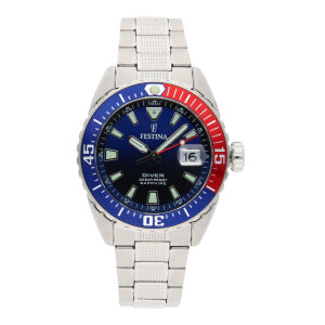 Festina Herren Taucheruhr F20669/4 Edelstahl Blau, Rot