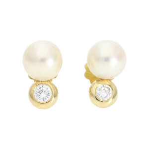 Damen Ohrstecker Gold 750 Brillant Akoya Zuchtperle...