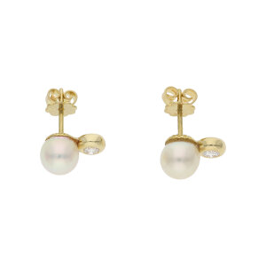 Damen Ohrstecker Gold 750 Brillant Akoya Zuchtperle...