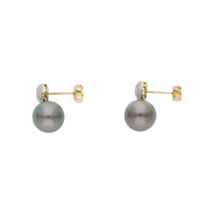 Tahiti Perlen Ohrringe 585 Gold Diamanten 0,10 Carat wie...