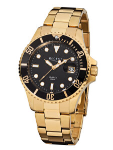 Regent Uhr Herren F-370 Edelstahl, Gold plattiert, Schwarz