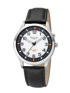 Regent Uhr Herren F-1608 Edelstahl, Leder, Weiß,...