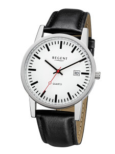 Regent Uhr Herren F-1027 Edelstahl, Leder, Schwarz,...