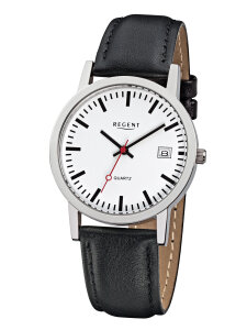 Regent Uhr Herren F-794 Edelstahl, Leder, Schwarz,...