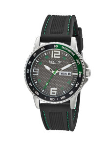 Regent Herren Armbanduhr F-1651 Edelstahl, Silikon