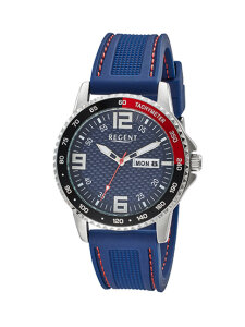 Regent Herren Armbanduhr F-1652 Edelstahl, Silikon Blau