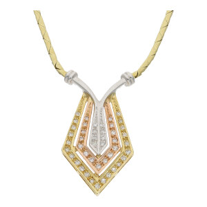 Diamant Kette Collier Gold 585 Tricolor Brillanten Second...