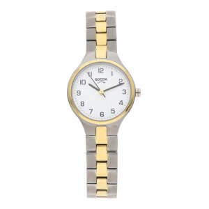 Boccia Uhr Damen 3330-10 Titan, Gold plattiert, Weiß