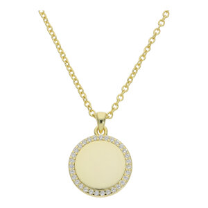 Collier Silber 925 Gold plattiert Zirkonia Rund...