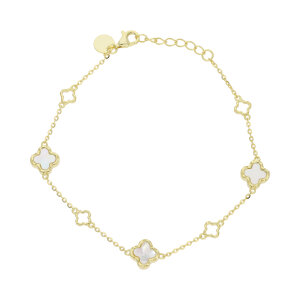 Kleeblatt Armband Silber 925 Gold plattiert Perlmutt...